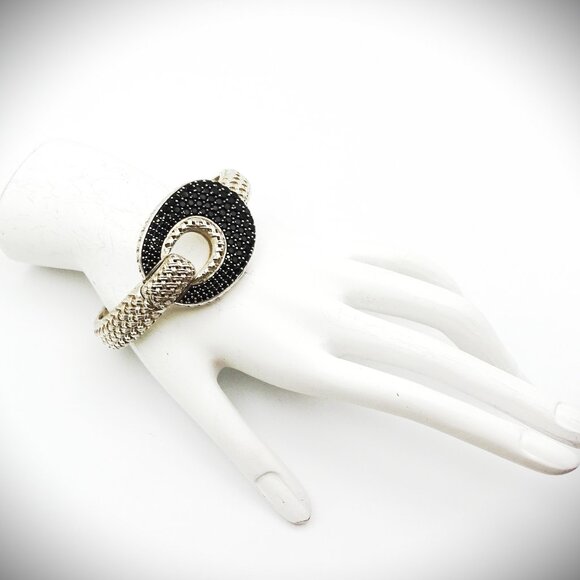 SLANE & SLANE Cabaret Sterling Silver Black Spinel Hinged Bangle Bracelet - Picture 10 of 11